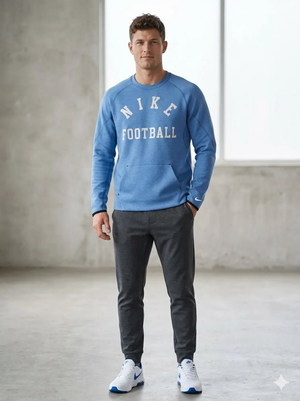 Nike Light Blue Crewneck Sweatshirt with 'Football' Logo
